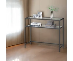 Koduva Konsolinis stalas su 2 lentynomis, stiklas ir metalas, 100 x 35 x 80 cm, juodas