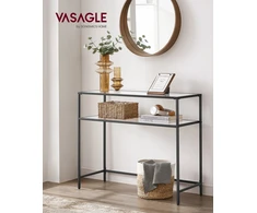 Songmics Konsolinis staliukas su 2 lentynomis, juodas, metalas ir stiklas, 100 x 35 x 80 cm