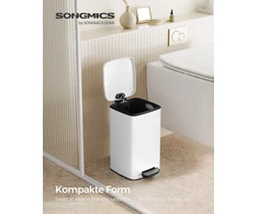Koduva Kosmetinė šiukšliadėžė su pedalu, 8 l, balta, plieninė, su soft-close dangčiu