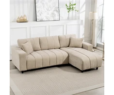 Koduva L formos kampinė sofa su keičiamu gultu, 3 vietų sofa su 2 pagalvėmis, metalinis rėmas, smėlio