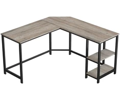 Koduva L formos kompiuterio stalas su 2 lentynomis, 138 x 138 x 75 cm, pilkai rudas-juodas