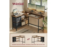 Koduva L formos rašomasis stalas su 2 stalčiais ir monitoriaus stovu, 105 x 135 x 89,5 cm, rudas