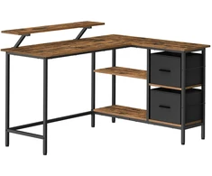 Koduva L formos rašomasis stalas su 2 stalčiais ir monitoriaus stovu, 105 x 135 x 89,5 cm, rudas