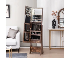 Koduva Laisvai pastatomas LED veidrodinis papuošalų spintelė su 6 stalčiais, Rustic Brown
