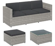 Koduva Lauko baldų komplektas iš PE poliratano, 3 vietų sofa, staliukas ir pakojis, pilkas