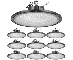 Koduva LED aukštų patalpų šviestuvų rinkinys VEVOR, 10 vnt., 200 W, 5000 K, 30000 lm, juodas, 36 x 36 x 9 cm