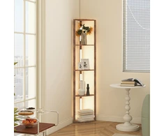 Koduva LED grindų lempa su lentynomis, 3 šviesumo lygiai, rustikinė ruda, 41 x 29,5 x 163,5 cm