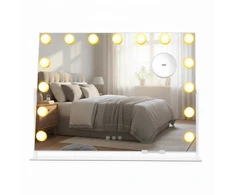 Koduva LED kosmetinis veidrodis su 15 lemputių, 10x didinimu, baltas, 10 x 62,5 x 45,8 cm