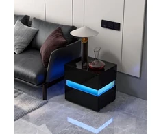 Koduva LED naktinis staliukas 2 stalčiais juodas spalvos