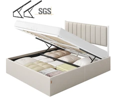 Songmics Lovos rėmas 160 x 200 cm su galvūgaliu ir daiktadėže po lova, cappuccino smėlio spalvos