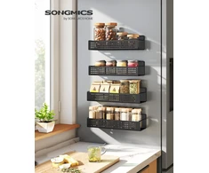 Songmics Magnetinių prieskonių lentynėlių komplektas, 4 dalių, plienas, juodas