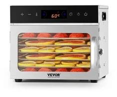 VEVOR Maisto džiovyklė H6-C001, 6 nerūdijančio plieno padėklai, 400 W, 10,3 l