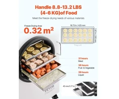 VEVOR Maisto liofilizavimo aparatas HFD-4 su vakuuminiu siurbliu, 4 padėklai, 4-6kg partijai, baltas