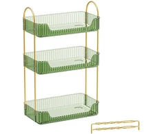 Songmics Makiažo organizatorius, 3 aukštų, stačiakampis, reguliuojamas, šviesiai žalias, 30,5 x 16,8 x 48 cm