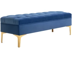 Koduva Mėlynas aksominis suolas auksinėmis kojomis, 118 × 45 × 42 cm