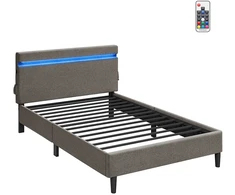 Koduva Metalinė dvigulė lova 140 x 190 cm, tamsiai pilka, su galvūgaliu ir LED apšvietimu