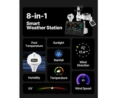 Koduva Meteorologinė stotelė VEVOR 7-in-1 Wi‑Fi su programėle, 190,5 mm ekranas, saulės energija maitinamas belaidis lauko jutiklis