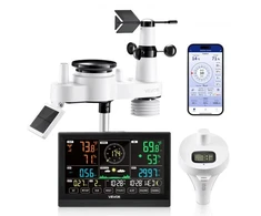 Koduva Meteorologinė stotelė VEVOR 7-in-1 Wi‑Fi su programėle, 190,5 mm ekranas, saulės energija maitinamas belaidis lauko jutiklis
