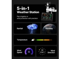 Koduva Meteorologinė stotis VEVOR 5-in-1 Wi‑Fi, 190,5 mm VA ekranas, su belaidžiu lauko jutikliu