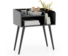 Koduva Mid-century modern naktinis staliukas su atviromis lentynomis, juodas, 50 x 32 x 58 cm