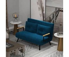 Fotelis Koduva Miegamoji sofa, 2 vietų sofa, aksomo išvaizda, mėlyna, 2 pagalvės