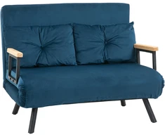 Fotelis Koduva Miegamoji sofa, 2 vietų sofa, aksomo išvaizda, mėlyna, 2 pagalvės
