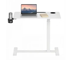 Songmics Mobilus reguliuojamo aukščio stalas su ratukais, baltas, 80 x 45 x 65-102 cm