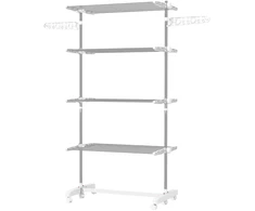 Koduva Mobilus skalbinių džiovyklės stovas su ratukais, 4 lygiai, sulankstomas, nerūdijantis plienas, baltas, 142 x 55 x 172 cm
