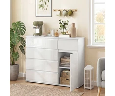 Koduva Modernus sideboardas, baltas blizgus, 5 stalčiai, 100 x 40 x 80 cm