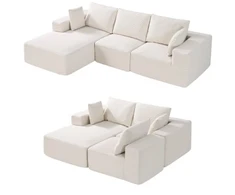 VEVOR Modulinė kampinė sofa su šezlongu, velvetas, smėlio spalvos, 265 x 165 x 57 cm