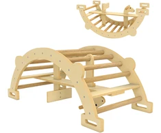 Koduva Montessori laipiojimo lankas vidaus naudojimui, 2-in-1 medinis, natūrali mediena, 110 x 52 x 45 cm