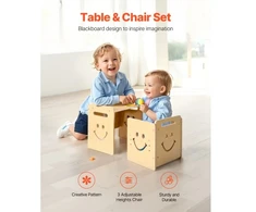 VEVOR Montessori nujunkymo stalo ir kėdės rinkinys, medinis, su lentele, reguliuojamo aukščio, 1-5 m., natūralaus medžio