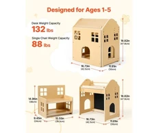VEVOR Montessori nujunkymo stalo ir kėdės rinkinys ZD-2603, medinis, natūralaus medžio spalvos, 3 dalių funkcija, 1-5 m.