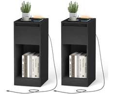 Koduva Naktinis staliukas, 2 vnt., siauras, su stalčiumi, lentyna, LED, USB, 30 x 25 x 59,5 cm