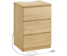 Koduva Naktinis staliukas su 3 stalčiais, 35 x 40 x 59 cm, su 2 AC lizdais ir 2 USB, modernus