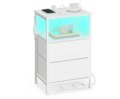 Koduva Naktinis staliukas su įkrovimo stotele ir LED apšvietimu, 30 x 39,6 x 60,4 cm, baltas