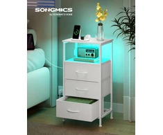 Koduva Naktinis staliukas su įkrovimo stotele ir LED apšvietimu, 30 x 39,6 x 75,9 cm, baltas