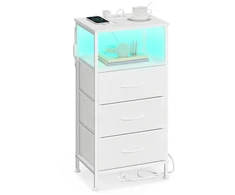 Koduva Naktinis staliukas su įkrovimo stotele ir LED apšvietimu, 30 x 39,6 x 75,9 cm, baltas