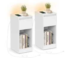 Koduva Naktinis staliukas su LED apšvietimu, USB-A ir USB-C jungtimis, stalčiumi, 30 x 25 x 59,5 cm