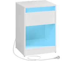 Koduva Naktinis staliukas su LED apšvietimu, 35 x 40 x 55 cm, su stalčiumi ir lizdais, baltas