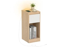 Koduva Naktinis staliukas su LED apšvietimu, USB jungtimis ir stalčiumi, 30 x 25 x 59,5 cm