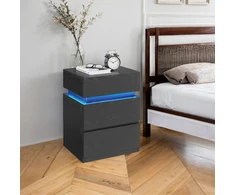 Koduva Naktinis staliukas su LED apšvietimu, 3 stalčiais, juodas medžio rašto, 35,1 x 40,1 x 55,1 cm