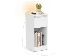 Koduva Naktinis staliukas su LED apšvietimu, USB jungtimis, stalčiumi, 30 x 25 x 59,5 cm, baltas