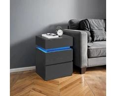 Koduva Naktinis staliukas su LED apšvietimu, 3 stalčiais, juodas medžio rašto, 35,1 x 40,1 x 55,1 cm