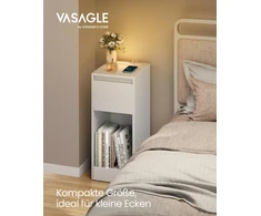 Koduva Naktinis staliukas su LED apšvietimu, USB jungtimis, stalčiumi, 30 x 25 x 59,5 cm, baltas