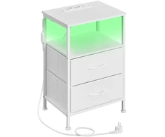 Koduva Naktinis staliukas su LED apšvietimu ir įkrovimo stotele, 2 stalčiai, baltas, 30 x 39,6 x 60,4 cm