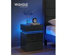 Koduva Naktinis staliukas su LED apšvietimu, 3 stalčiai, juodas su medžio raštu, 35 x 40 x 55 cm