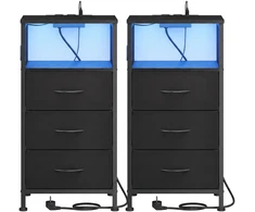 Koduva Naktinis staliukas su LED apšvietimu ir įkrovimo stotele, juodas, 30 x 39,6 x 75,9 cm