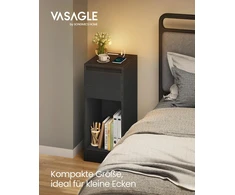 Koduva Naktinis staliukas su LED apšvietimu, USB jungtimis ir stalčiumi, 30 x 25 x 59,5 cm, juodas