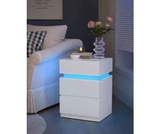 Koduva Naktinis staliukas su LED apšvietimu, baltas, 33,5 x 40 x 55 cm, 3 stalčiai